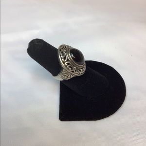 VINTAGE MJ SIGNED STERLING SILVER ONYX RING ART DECO